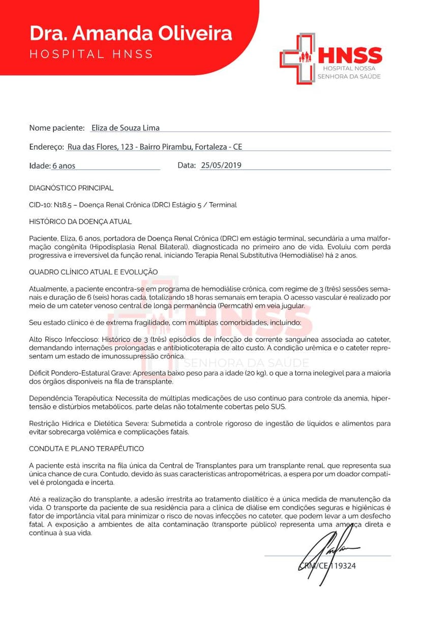 Laudo médico de Eliza
